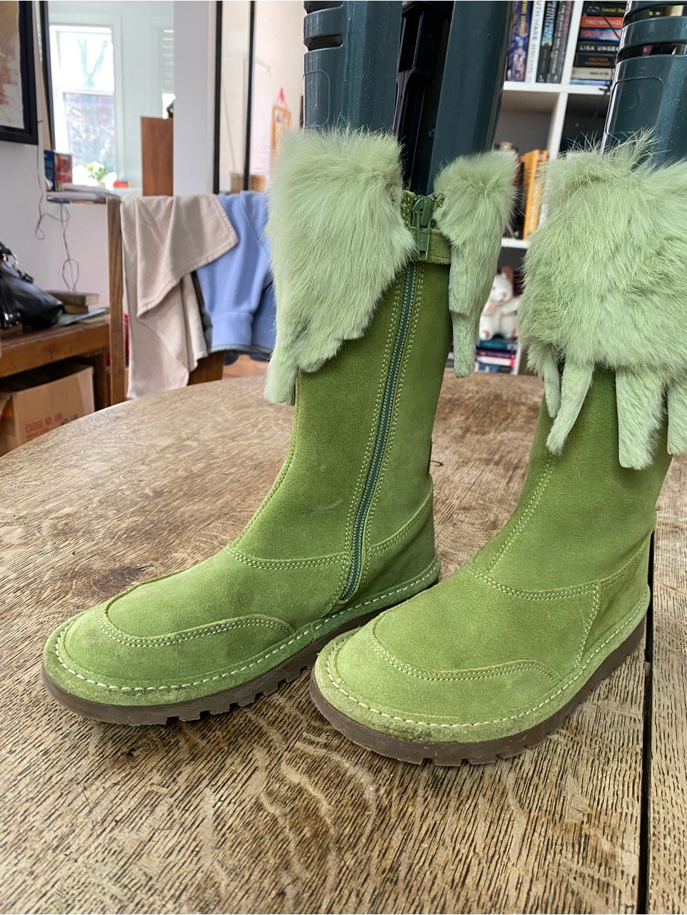 Naturino Green Suede Fur-Trim Mid-Calf Kids Boots